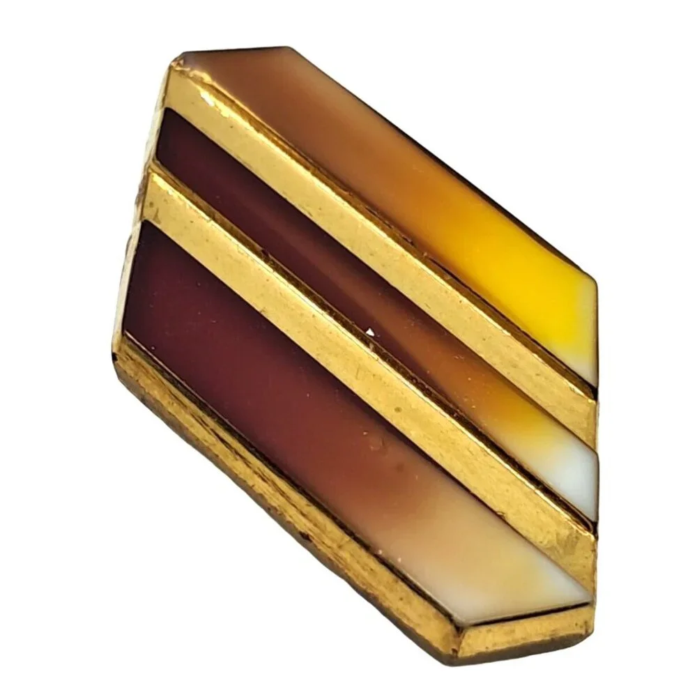Czech‎ Glass Brooch Caramel Swirl Gold Tone Vintage Costume Jewelry